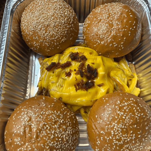 4 Cheese Burgers with Cheese Fries.